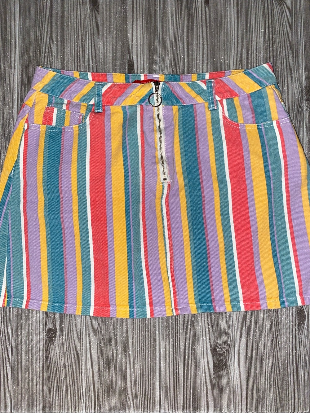 Signature8 Rainbow Striped Mini Skirt with Front Ring Zip Size L